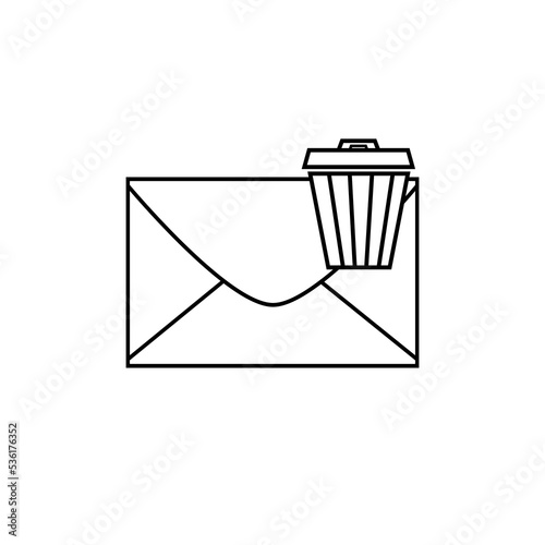 Black and white web icon. Envelope with trash can. Email icon.