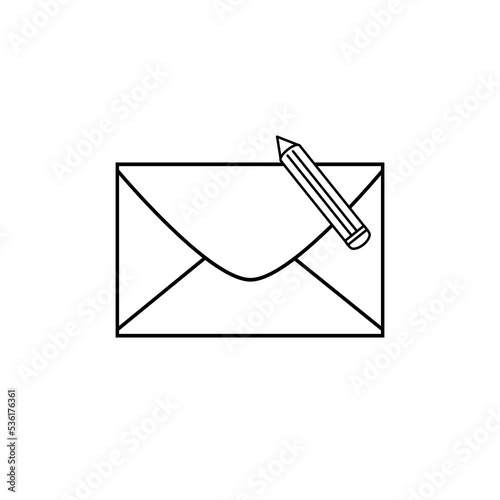 Black and white web icon. Envelope with pencil. Email icon.