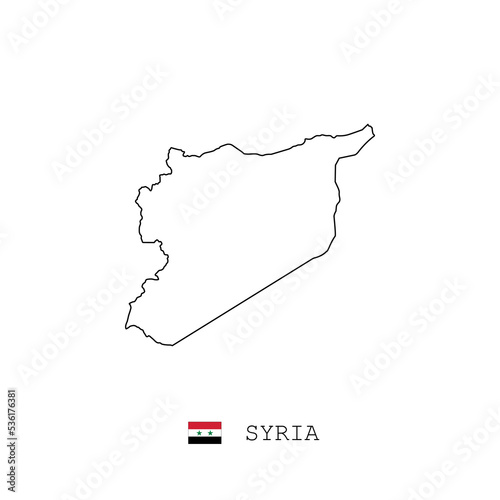 Syria vector map outline, line, linear. Syria black map on white background. Syria flag