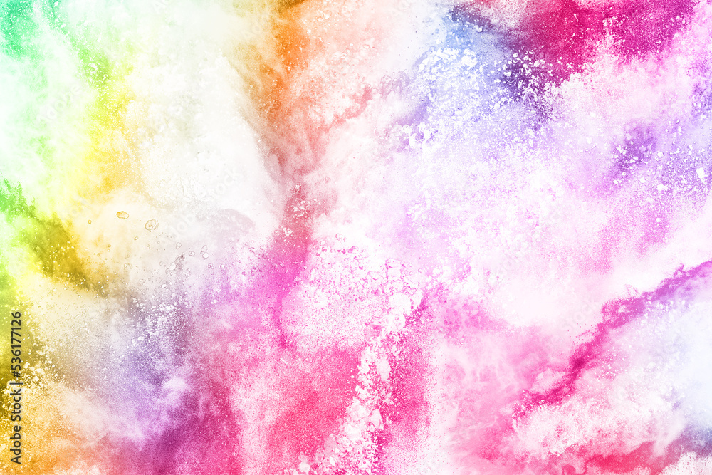 Fototapeta premium abstract powder splatted background. Colorful powder explosion on white background. Colored cloud. Colorful dust explode. Paint Holi.