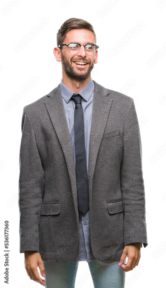 Young handsome business man over isolated background looking away to side with smile on face, natural expression. Laughing confident. Young handsome business man over isolated background looking away to side with smile on face, natural expression. Laughing confident.