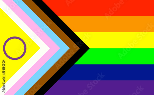 Intersex progress flag pride illustration. Intergender identity some Intersex people ( with male and female sex characteristics) who identify between or mix of binary genders of man and woman. LGBTQ+.