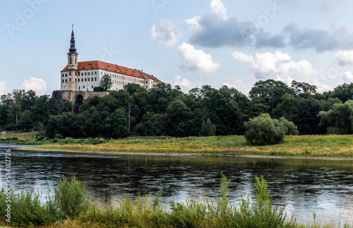 View towards Decin Castle in Czech Republic