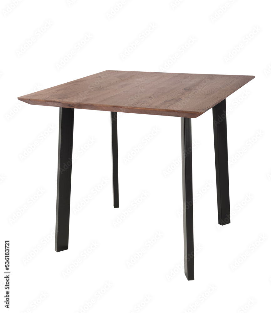 square Table made of black metal legs and plywood board,white background square Table made of black metal legs and plywood board,white background