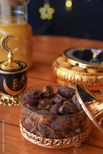 Dried date palm fruits and juice  ramadan food Ramadan dining table arabi food 