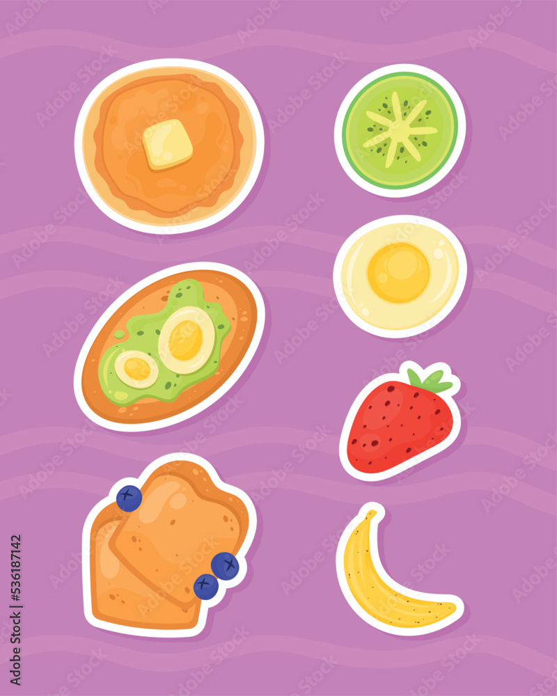 six breakfast ingredients icons