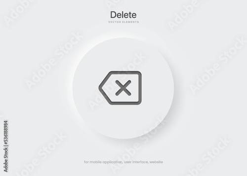 3d red trash, delete, cleaning, clean, erase, cross, backspace icon, symbol, sign, emblem, button, push button vector on isolated background for UI UX, website, mobile app. photo