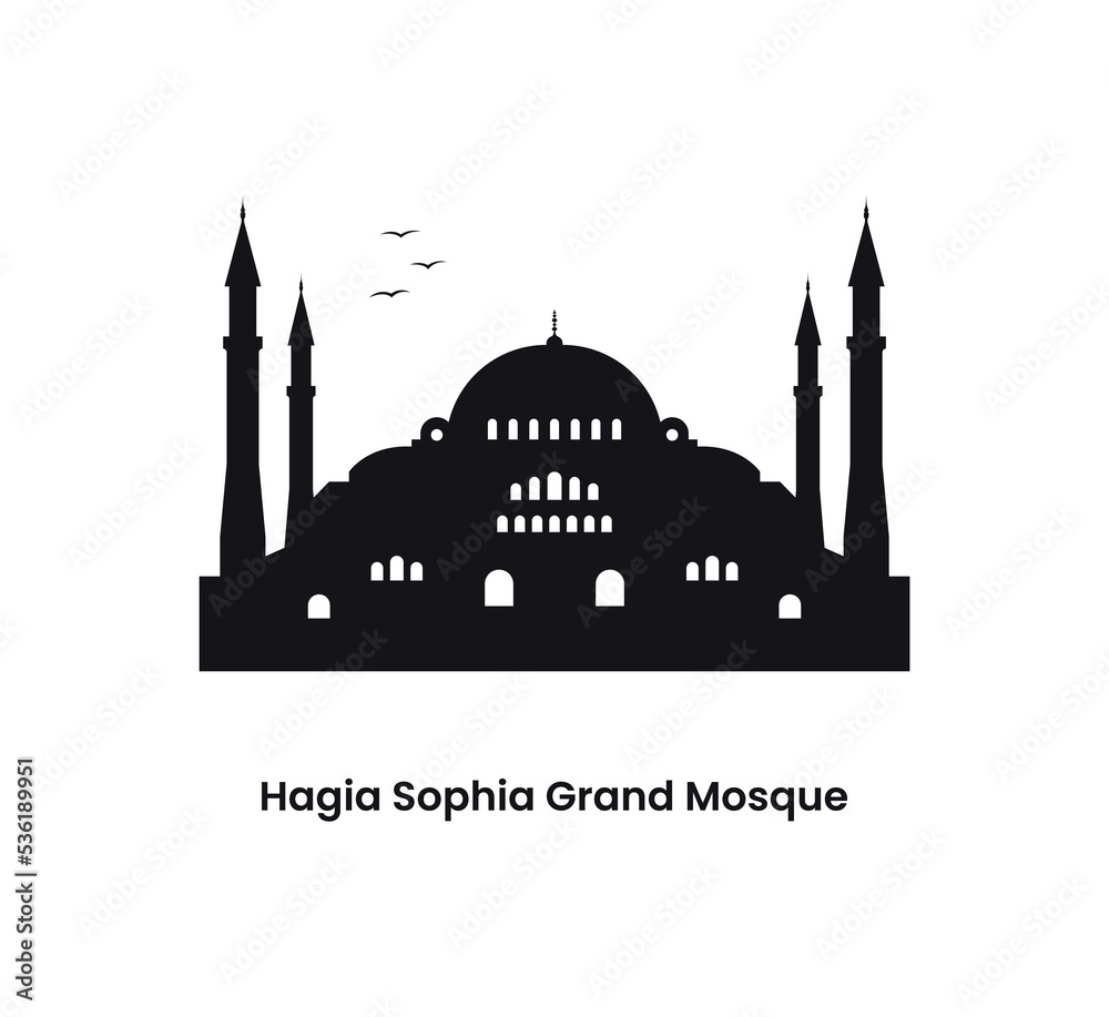 Istanbul Turkey concept. Silhouette of the Hagia Sophia Grand Mosque. Vector illustration isolated on a white background. 