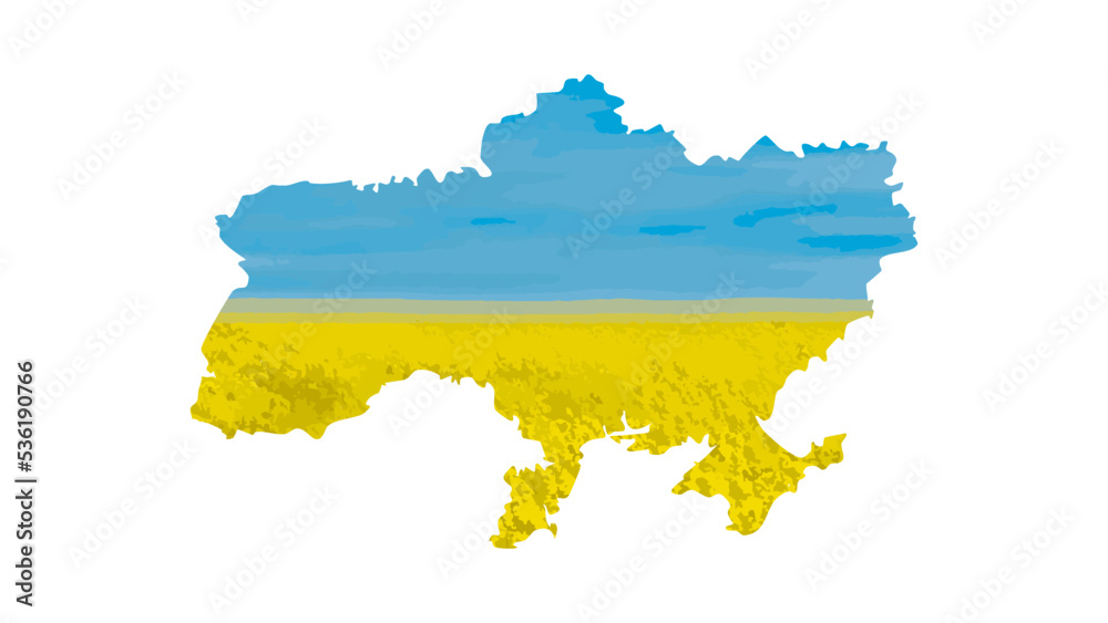 Ukrainian national flag vector icon in the shape of Ukrainian map with landscape of Blue sky and yellow flower field in Ukraine flag colours. Ukrainian national flag vector icon in the shape of Ukrainian map with landscape of Blue sky and yellow flower field in Ukraine flag colours.