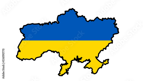 Ukrainian national flag vector icon in the shape of Ukrainian map territory.  Ukraine flag colours and map shape