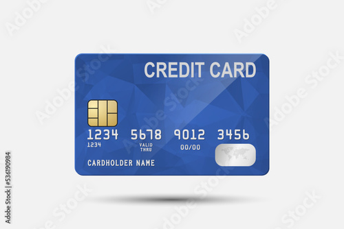 Vector 3d Realistic Blue Credit Card Isolated. Design Template of Plastic Credit or Debit Card for Mockup, Branding. Credit Card Payment Concept. Front View