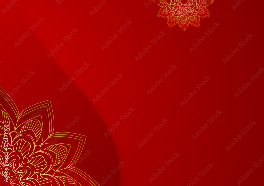 Obraz premium Gold and red ornamental mandala background. Luxury mandala background with golden arabesque pattern arabic islamic east style. Decorative mandala for print, poster, cover, brochure, flyer, banner.