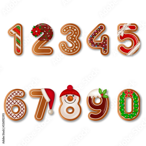 Set of christmas gingerbread cookies. collection of isolated gingerbread numbers