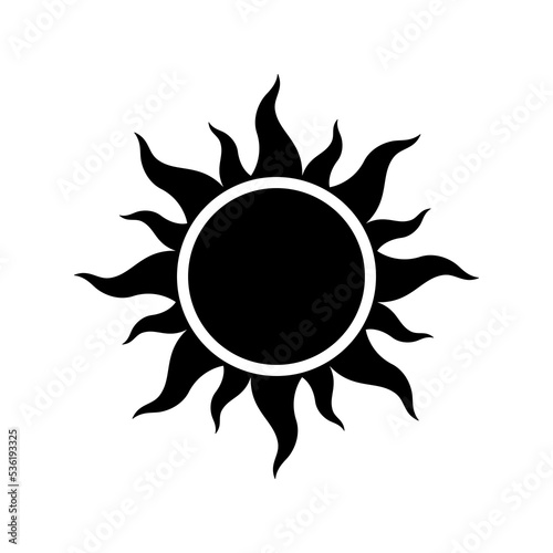 Sun black icon. Simple vector stylized glyph isolated on white background. Best for seamless patterns, polygraphy, logo creating, mobile apps and web design.