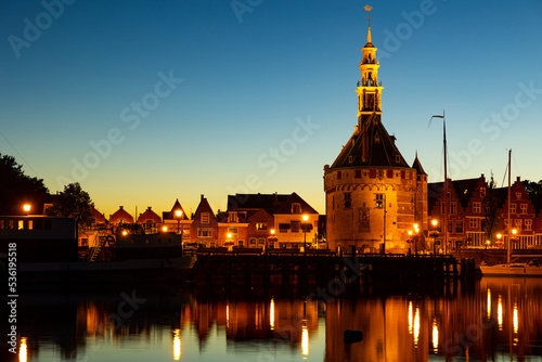 Hoofdtoren or Main Tower in town of Hoorn in the evening light. Netherlands