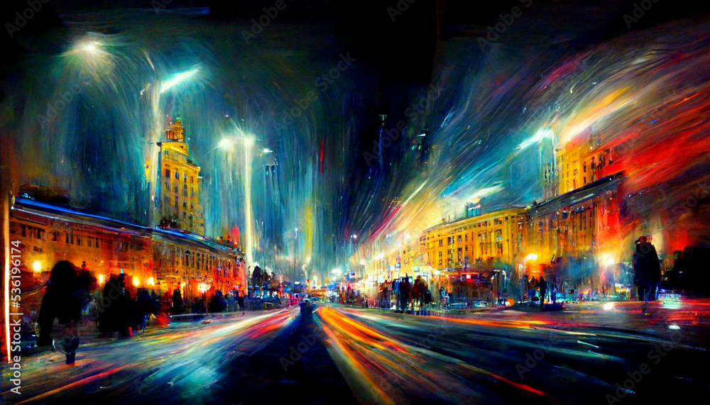 Obraz premium Night city colorful abstract illustration of carlights in timelapse
