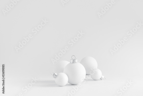 Christmas white holiday balls. Copy space. 