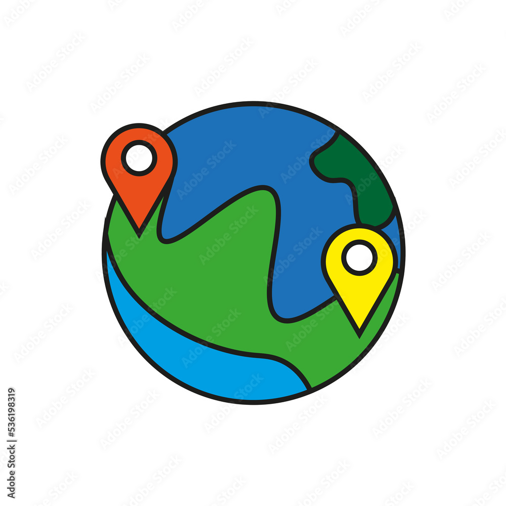 Fototapeta premium Pin cartoon earth. Travel concept. Creative concept. Vector illustration. Stock image. 