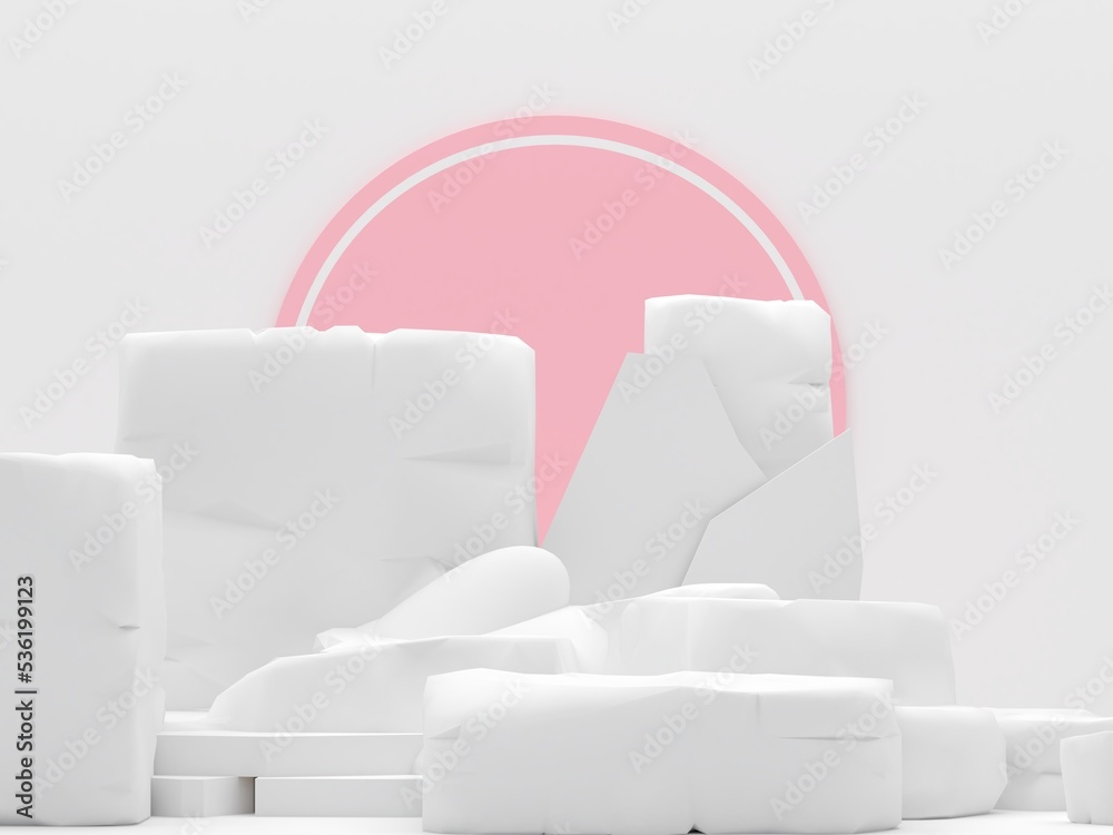 white stone podium products display minimal mockup 3d render. front view white room pink circle background podium shape nature. stand show cosmetic product. Stage showcase on pedestal podium. white stone podium products display minimal mockup 3d render. front view white room pink circle background podium shape nature. stand show cosmetic product. Stage showcase on pedestal podium.