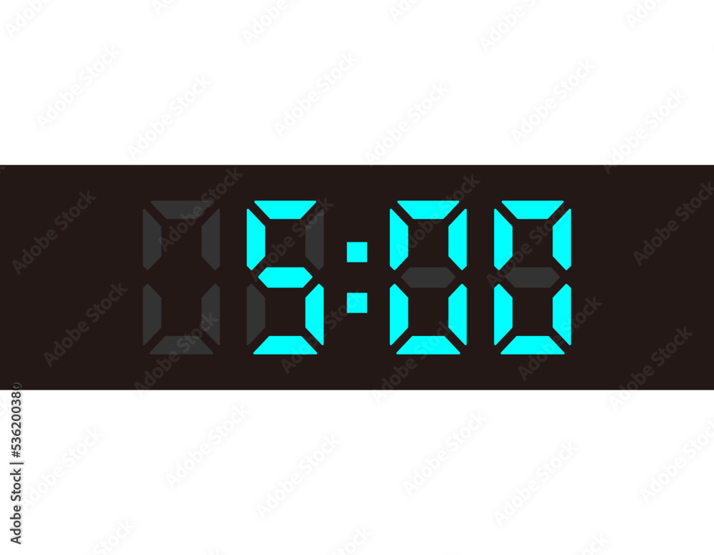 デジタル数字　時計の文字盤　ベクターイラスト　5時