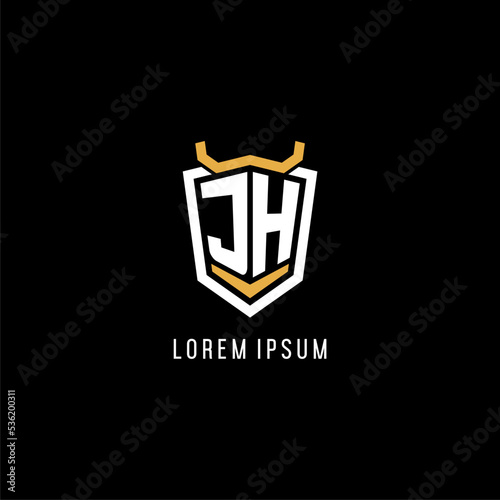 Initial JH geometric shield esport logo monogram design style photo