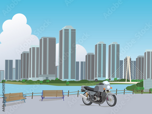 湾岸の公園とバイク