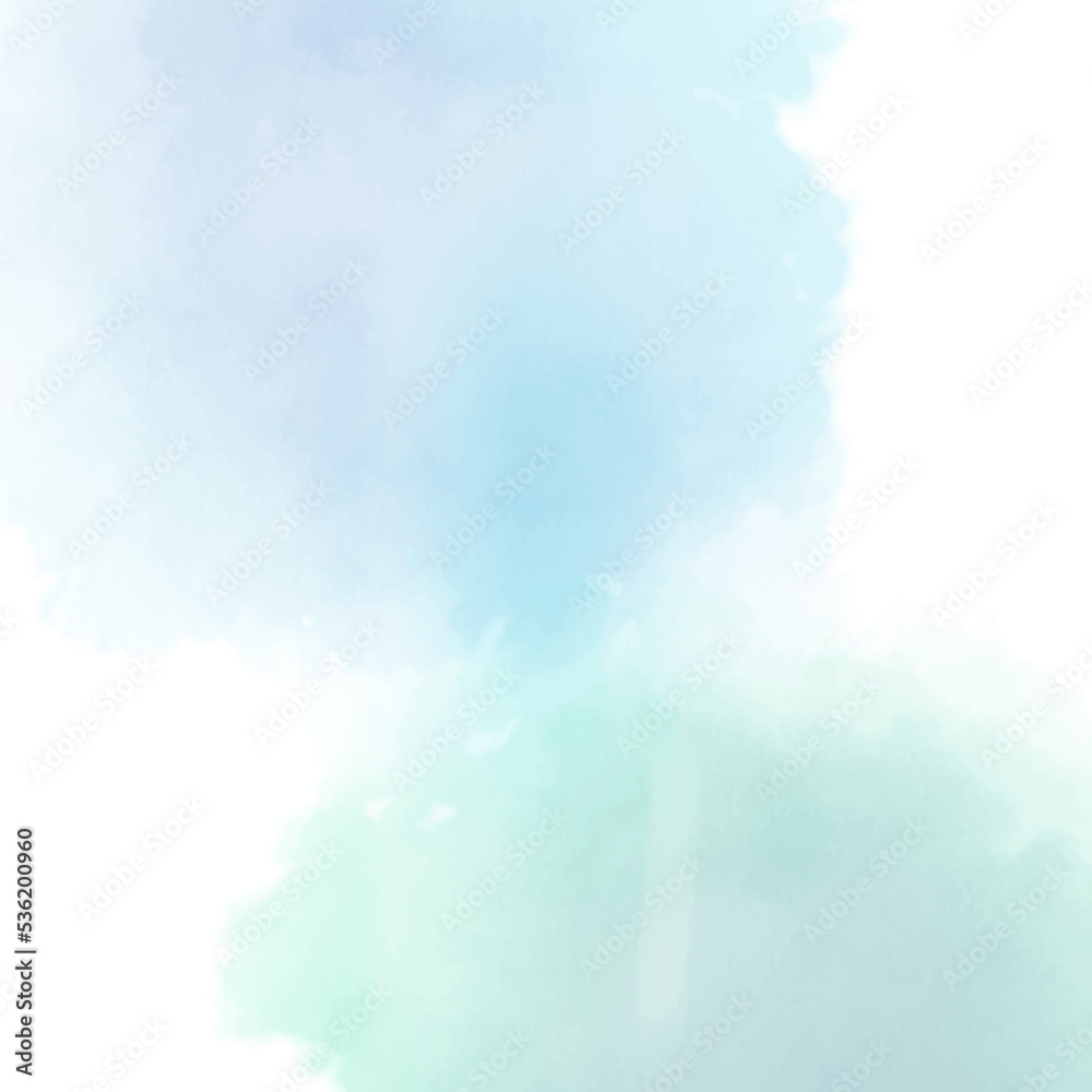 abstract teal green watercolor splashes with white background