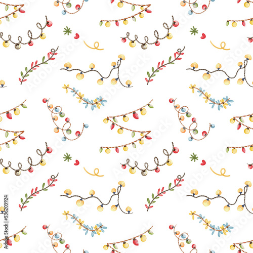 Christmas Lights Seamless Pattern Background. Christmas, New Year Illustration Background..