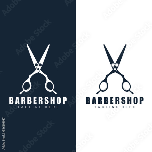 Scissors Logo Design, Barbershop Shaver Vector, Babershop Scissors Brand Illustration photo