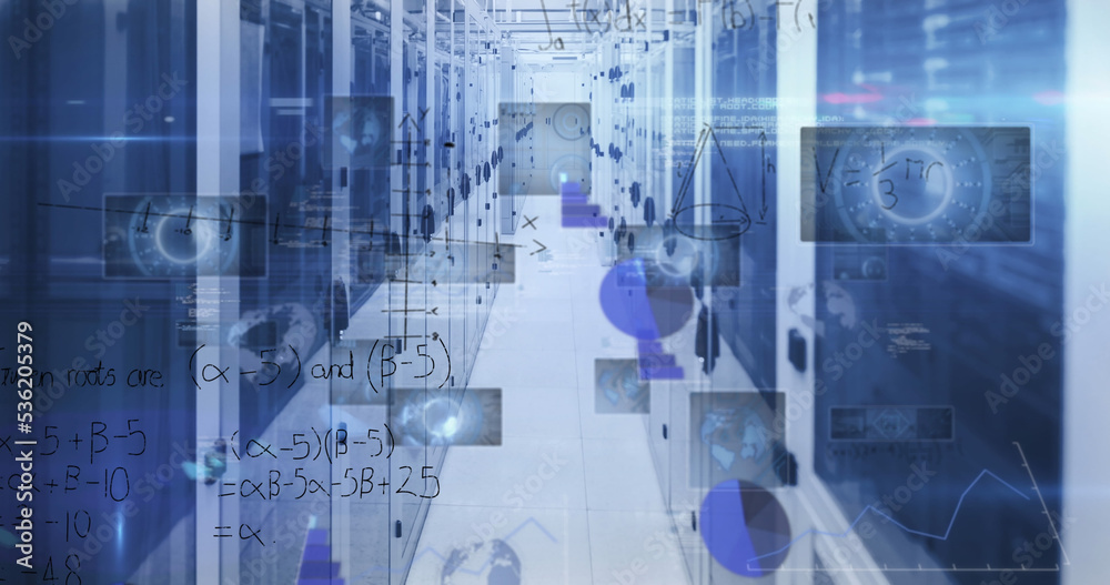 Image of data processing over server room Image of data processing over server room