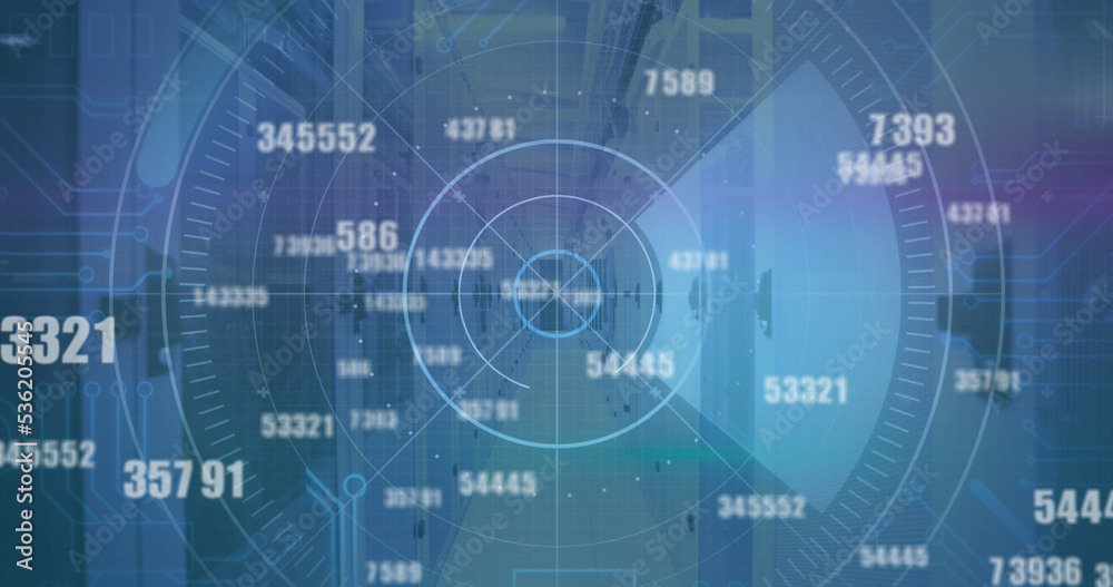 Image of scope scanning and data processing over stock market Image of scope scanning and data processing over stock market