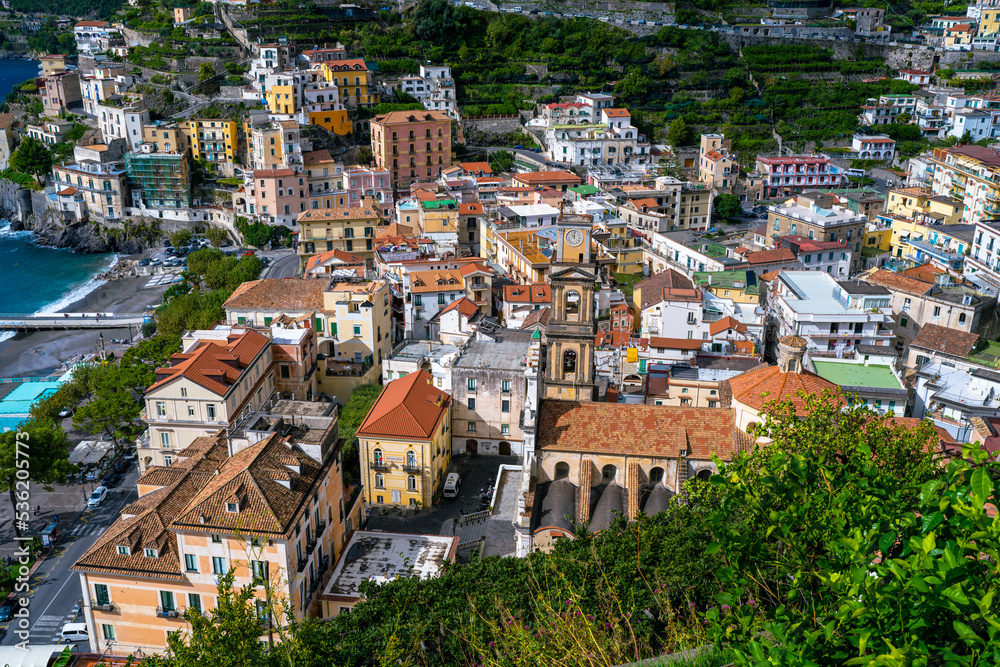 View of Minori on the Amalfi Coast in Italy from the Lemon Path