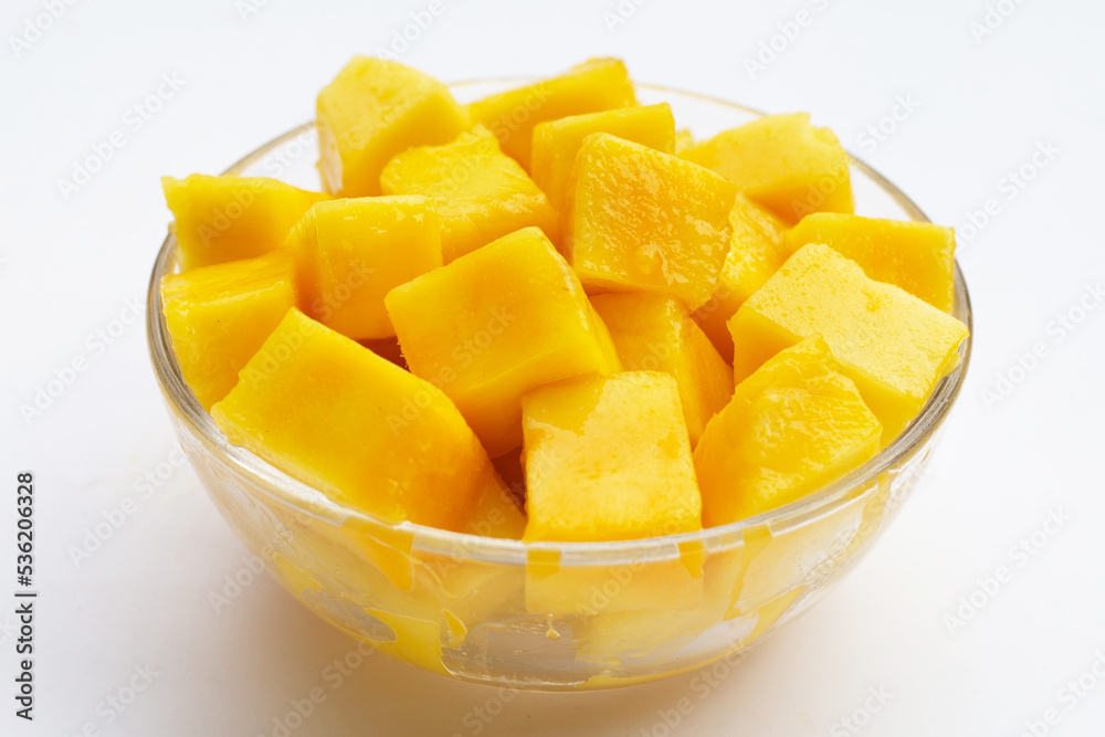 Tropical fruit, Mango cube slices in a bowl Tropical fruit, Mango cube slices in a bowl