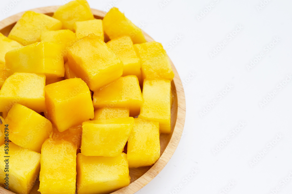 Tropical fruit, Mango cube slices in a bowl