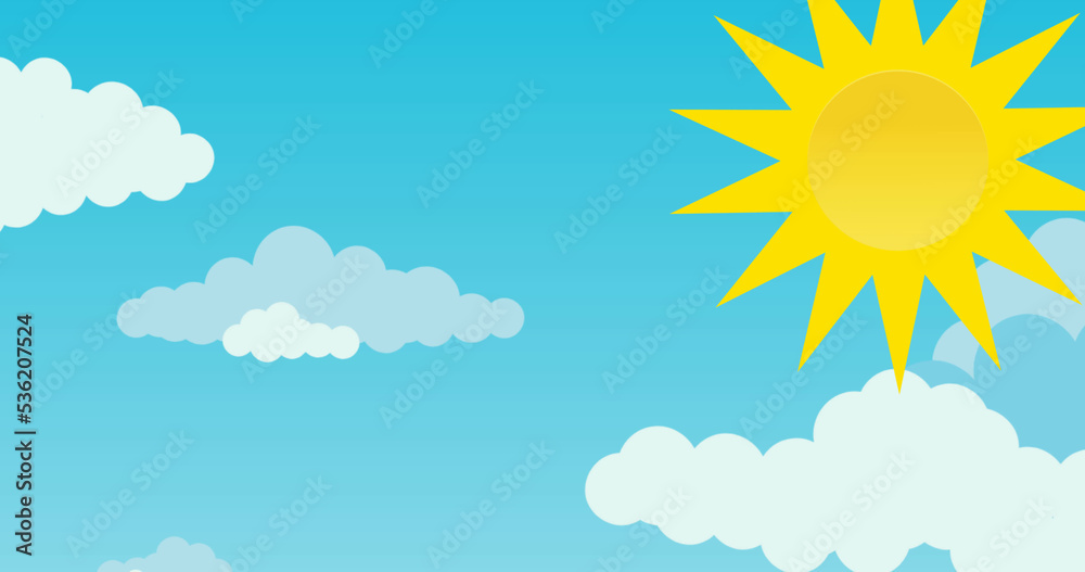 Illustration of sun and clouds in blue sky, copy space Illustration of sun and clouds in blue sky, copy space