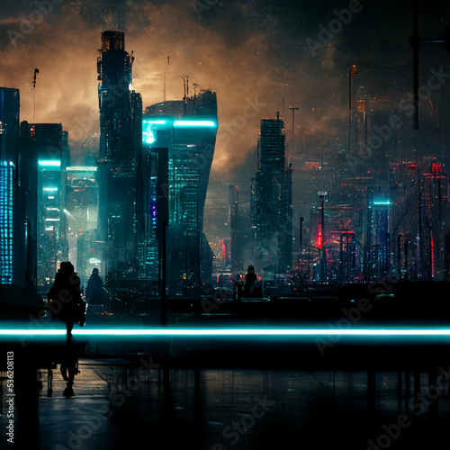 Cyberpunk city at night