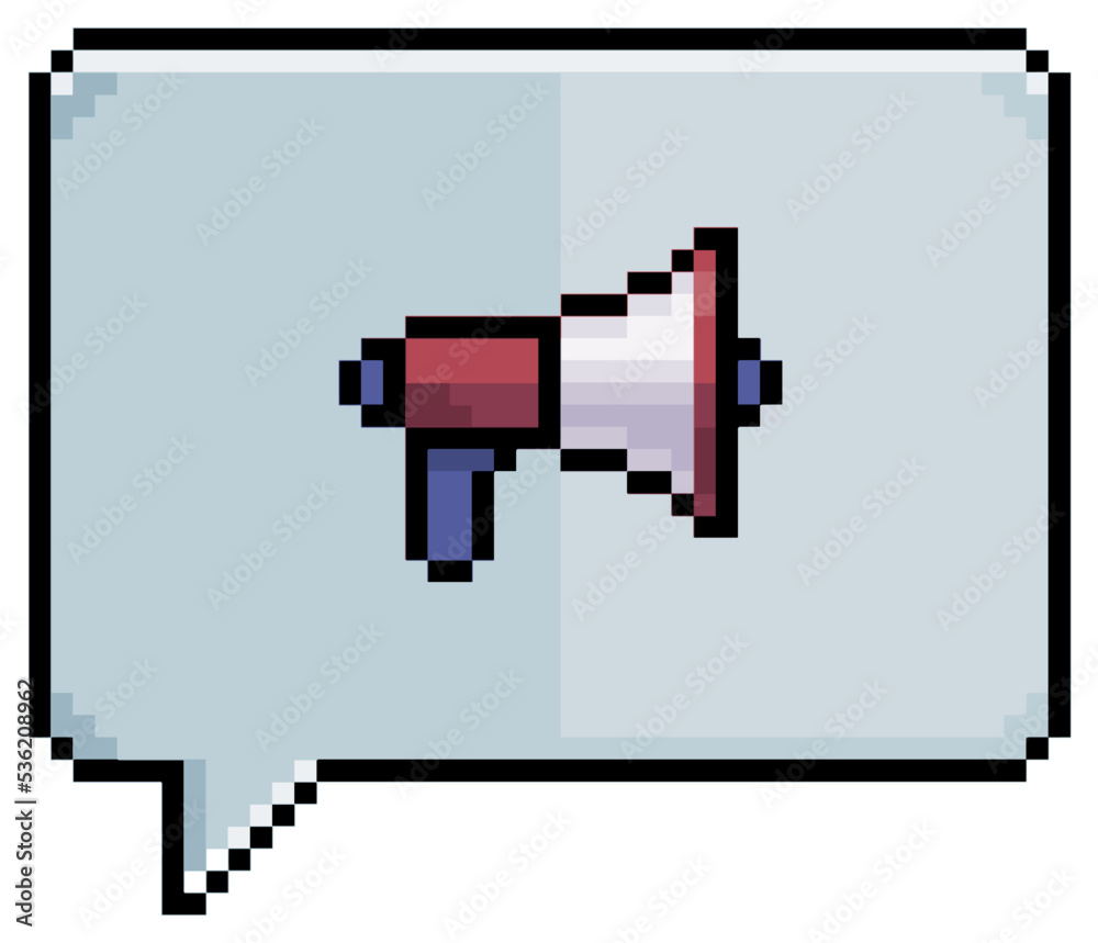 Fototapeta premium Pixel art speech bubble with megaphone icon vector icon for 8bit game on white background