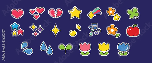 A set of pixel icons. vector illustration of a pixelated element. Retro game web graphic, computer design symbol easy-editable color.