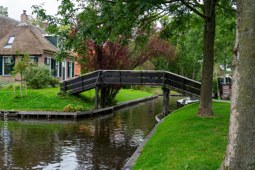 Giethoorn Netherlands Venice of the North bridge over the canal in the village center