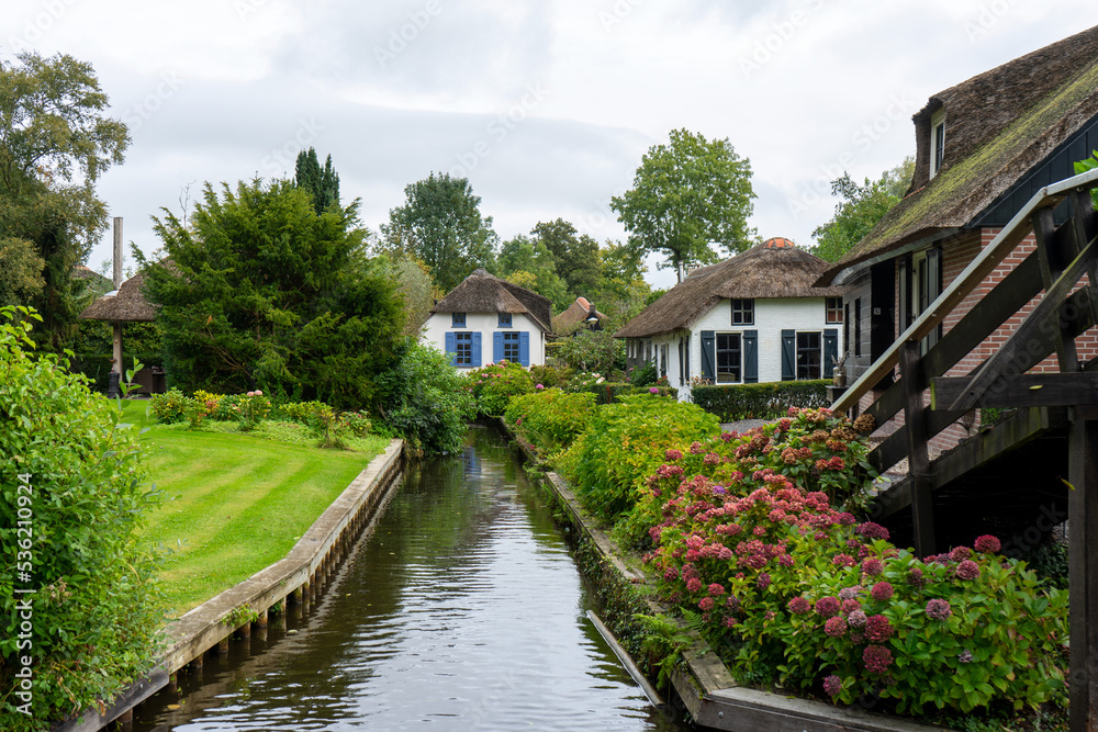 Giethoorn Netherlands Venice of the North beautiful old white house in the village center Giethoorn Netherlands Venice of the North beautiful old white house in the village center