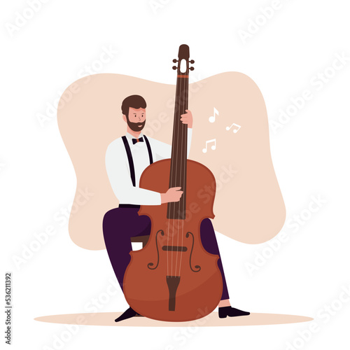 Flat design of men playing double bass instrument music. Illustration for websites, landing pages, mobile applications, posters and banners. Trendy flat vector illustration