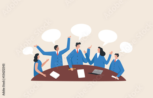 Brainstorming as conversation or team meeting.   Effective brainstorming techniques for teams. discuss ideas. debate communication. Colleagues on the business team discuss work.