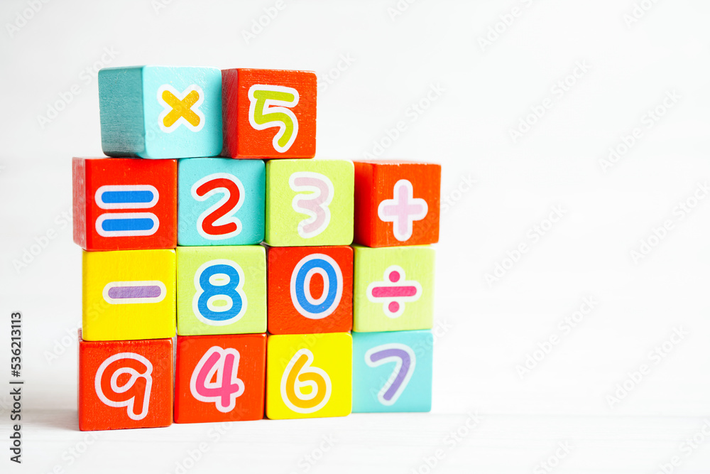 Number wood block cubes for learning Mathematic, education math concept. Number wood block cubes for learning Mathematic, education math concept.