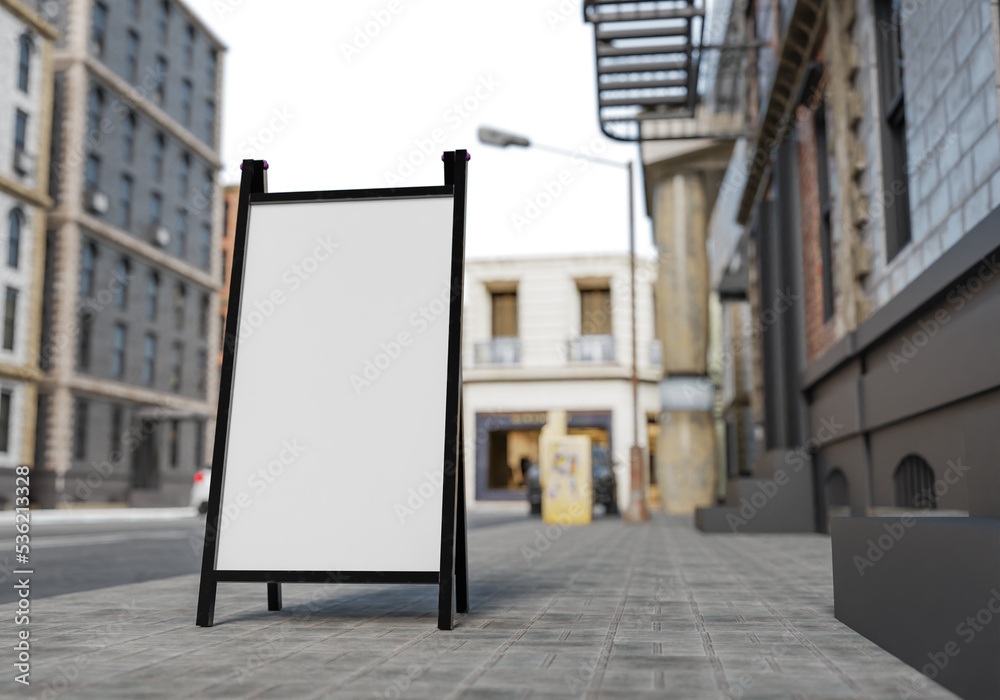 3D mockup blank billboard on street in downtown rendering 3D mockup blank billboard on street in downtown rendering