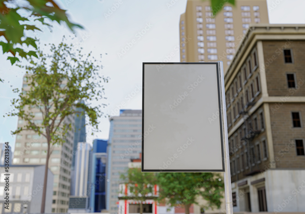 3D mockup blank billboard in downtown rendering 3D mockup blank billboard in downtown rendering