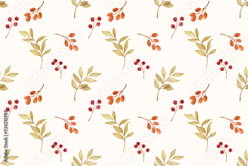 Beautiful watercolor autumn floral as seamless pattern.