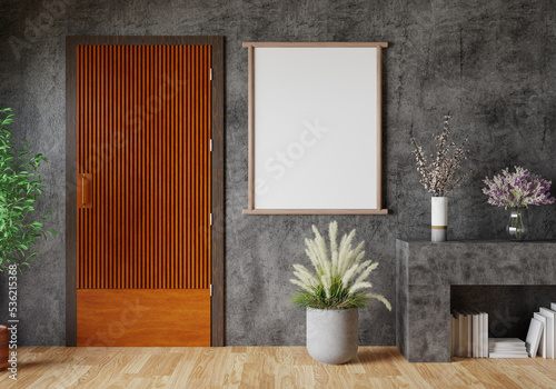 Fototapeta Naklejka Na Ścianę i Meble -  3D mockup blank photo frame in living room rendering