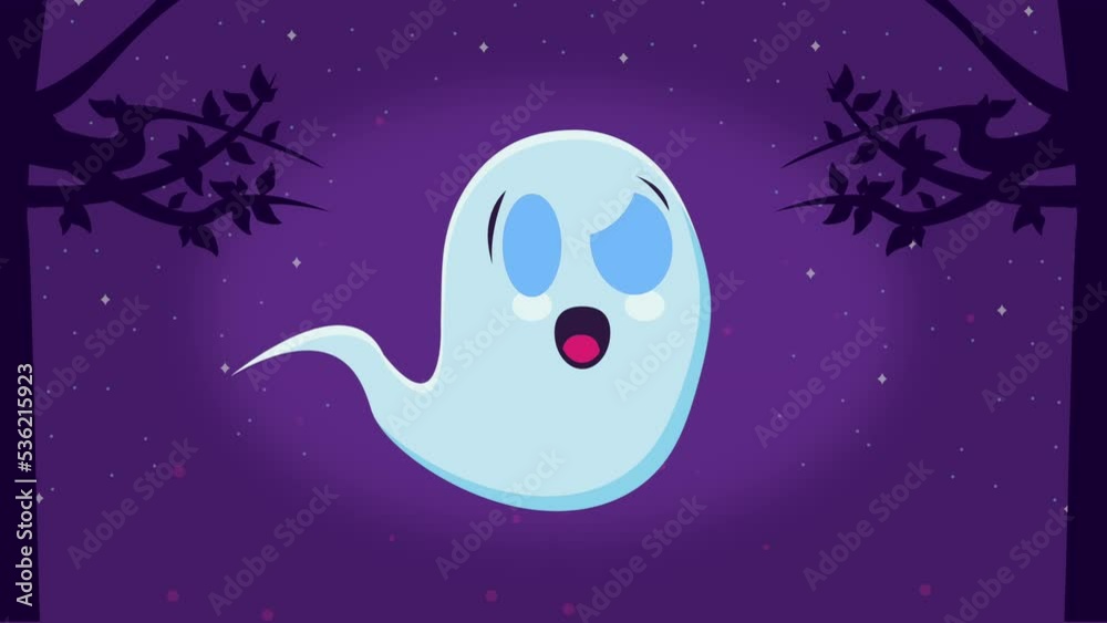 happy halloween animation with ghost floating happy halloween animation with ghost floating