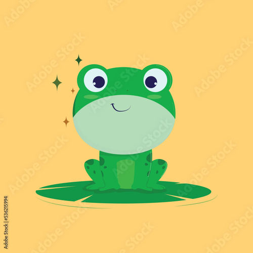 cute green frog cartoon sitting on a leaf