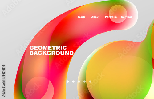 Landing page abstract liquid background. Flowing shapes, round design and circle. Web page for website or mobile app wallpaper